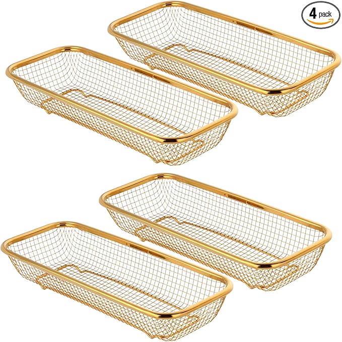 4-Pack Gold Flatware Organizer - Sturdy Mesh Design, Dishwasher-Safe & Easy-Clean Utensil Holder, Silverware Container Drawer Storage
