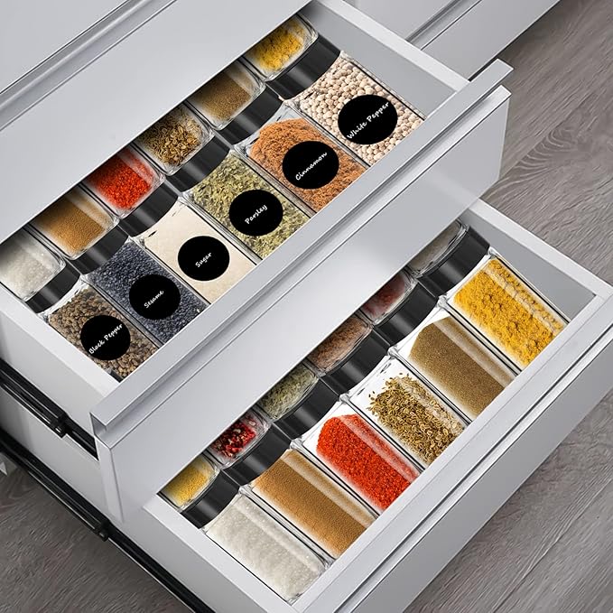 12 Pack Glass Spice Jars with Labels, 4oz Spices Containers Spice Jars with Black Shaker Lids, Empty Containers for Spice, Silicone Funnel and Pen Included