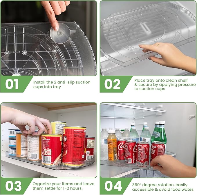 NOSTALGIQ 360° Rotating Lazy Susan for Refrigerator| Rectangular Fridge Organizer | Cabinet, Pantry, Refrigerator Organizers and Storage | Effortlessly Refrigerator Organizing Solution (16.5 x 11in)