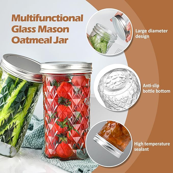 12 oz/350 ml Clear Glass Storage Canister with Airtight Lid, 4 Pack Cute Decorative Mason Container Jar for Salad, Overnight Oats, Snacks, Yogurt, Cereal, Fruit, Spice, Sugar, Coffee