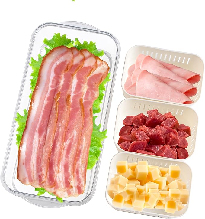 Eanpet 2Pack Divided Snackle Box Charcuterie Container Poratble Bacon Container for Refrigerator 3 Compartment Serving Veggie Tray with Lid Portable Travel Fruit Caddy for Cheese,Candy,Ham,Salad