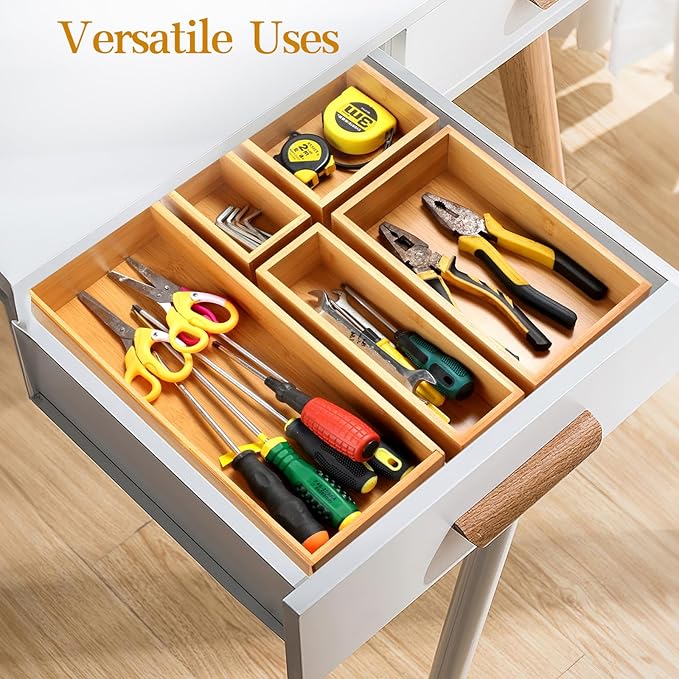 Secura Kitchen Drawer Utensil Organizer Box Set ๐ฑ ๐ฃ๐ฎ๐ฐ๐ธ, Bamboo Utensil Holder Cutlery Makeup Silverware Jewelry Flatware Organization Tray for Kitchen, Bathroom, Office and Living Room