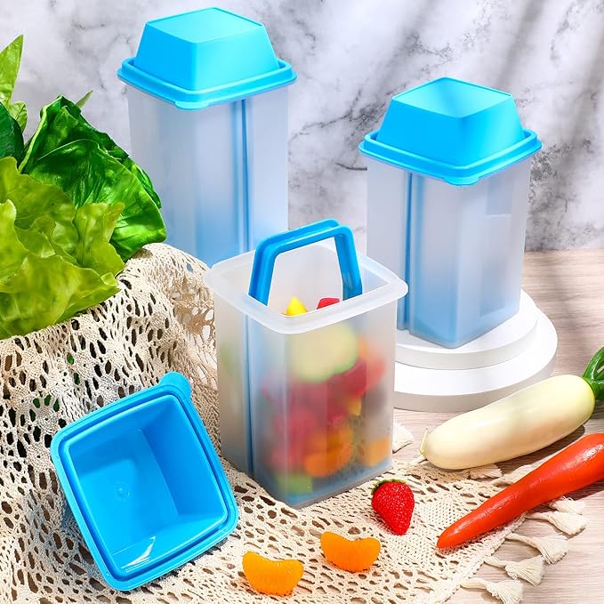 Chengu 3 Pieces Jalapeno Pickle Containers with Strainers Square Dispensers Free Storage of Condiment Food Pickle Holder with Easy to Open Lid Design for Pickled Kitchen Tools(Blue)