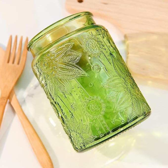Glass Storage Jars With Airtight Lid, 23.7oz Canister For Kitchen Counter with Bamboo Lid, brown sugar, candy, coffee, cookie, salt, tea,pantry cute Jar (Green, 23.7 fl oz)