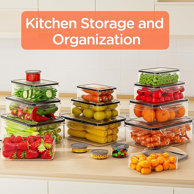 36 PCS Food Storage Containers with Lids Airtight (18 Freezer Containers with 18 Lids) - Leakproof Plastic Meal Prep Containers for Pantry, Kitchen Storage and Organization with Labels & Pen
