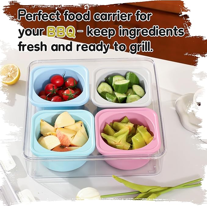 500ml Pizza Dough Proofing Containers for DIY family Artisan Pizza, Food Grade Silicone Stackable Boxes with Lids-4 Pack (Four-color containers with carry-on tray)