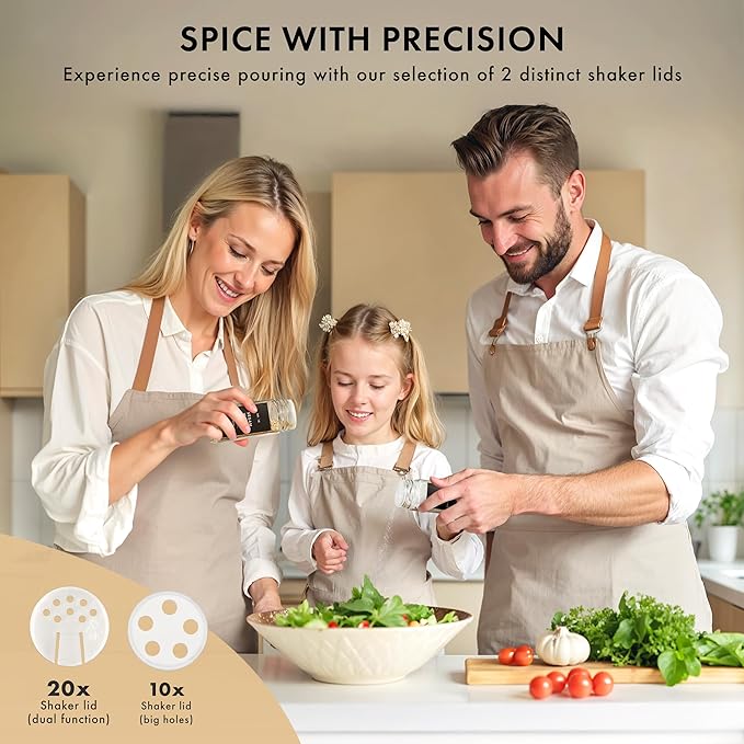 Glass Spice Jars with Label and Black Lids (24 x 4oz) Spice Containers with 240 Labels, Shaker Inserts, Steel Funnel, Empty Square Empty Square Seasoning Organizer