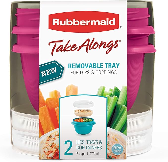 Rubbermaid TakeAlongs Snacking Food Storage Containers, 2 Cups Size - 2 Lids, Trays, and Containers 7S87