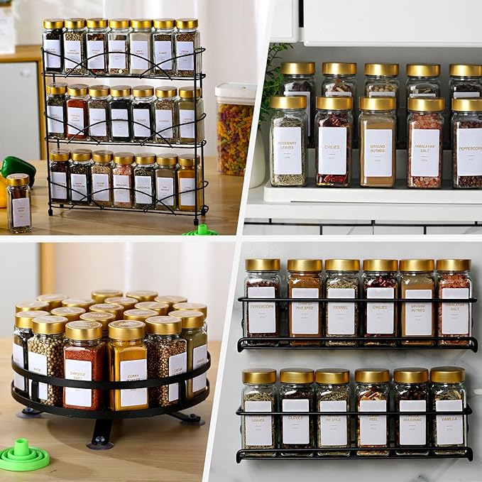 Glass Spice Jars with Label, 36 Pcs Spice Jars with Shaker Lids-4 oz Gold Spice Seasoning Jars Bottles Containers Set for Spice Rack (36)