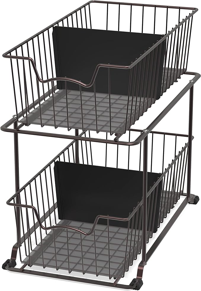 SimpleHouseware 2 Tier Cabinet Wire Basket Drawer Organizer, Brown
