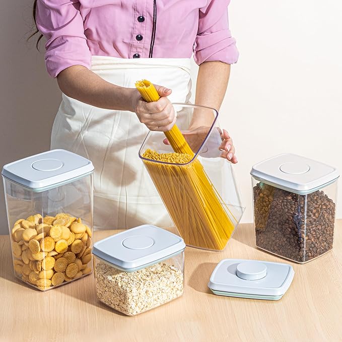 Uamector Pop Container Sets, 8-Piece Airtight Food Storage Containers, BPA-Free Air Tight Stackable Dry Cereal Container, Pantry Organization and Storage Cereal Snack Sugar Coffee