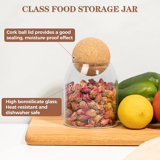 ComSaf Glass Storage Container with Ball Cork, 16 OZ Small Glass Jar with Cork Lids, 3 Pack Candy Jar, Tip Jars, Decorative jars, Cute Jars for Coffee, Sugar, Salt, Apothecary Cotton Swab Qtip Holder