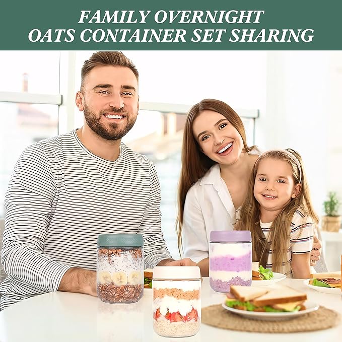 Overnight Oats Containers with Lids 6 Pack-16 Oz Mason Jar with Lids-Overnight Oats Jars Glass Food Storage Containers for Chia Seed Pudding Salad Cereal Coffee Spices