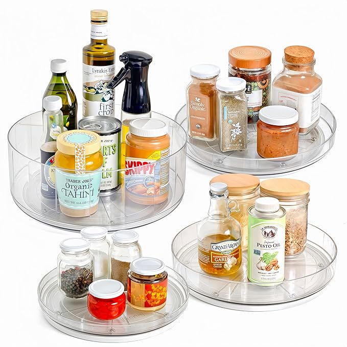 NOSTALGIQ 4-Pack Lazy Susan Organizer | Rotating Pantry Organizers and Storage | Clear Lazy Susan for Table Top, Cabinet Organizer, Perfume Organizer, Spice Rack Organizer (9", 10", 11", 12")