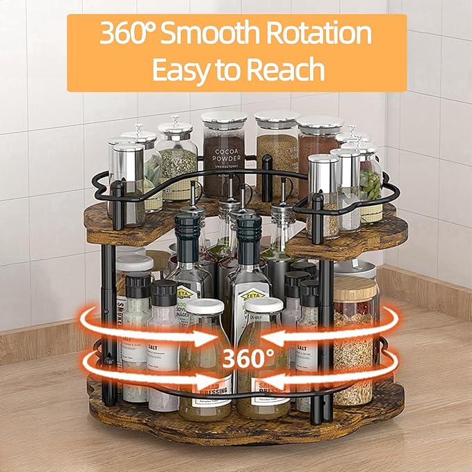 Lazy Susan Spice Rack Organizer - Rotating Turntable Height Adjustable for Kitchen Countertop Cabinet Pantry Seasoning Storage