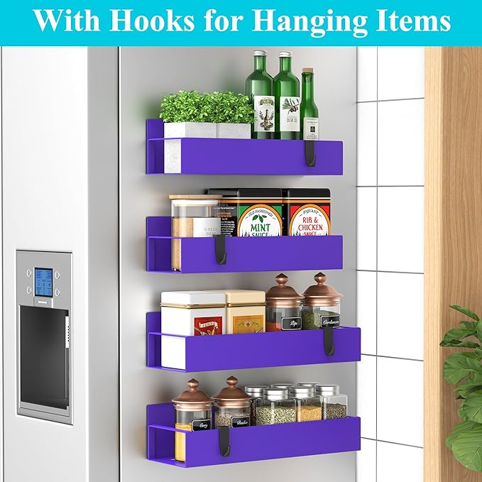 4 Pack Magnetic Spice Storage Rack Organizer for Refrigerator and Oven, Purple Fridge Organizers and Storage