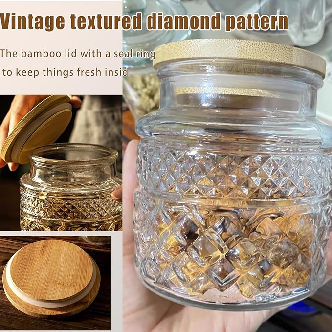 Vintage Glass Jar with Lid Spoon 38 OZ Round Thick Glass Storage Jars Airtight Lids Clear Decorative Canister Container for Food Candy Cookie Sugar Coffee Tea Nuts Snack Dog Treat Vase