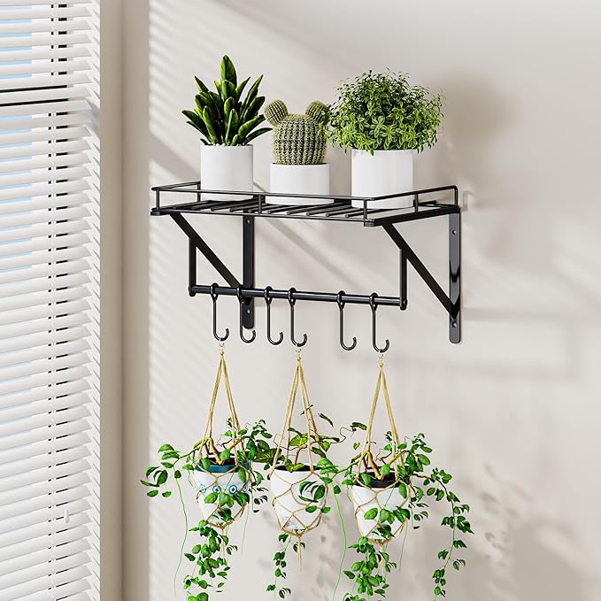 2 Packs Wall Mounted Hanging Pots and Pans Organizer Rack with 12 Hooks,For Storage Pans,Pot Lids, Cooking Utensils, Plants and Toiletries in the Kitchen,Balcony or Bathroom