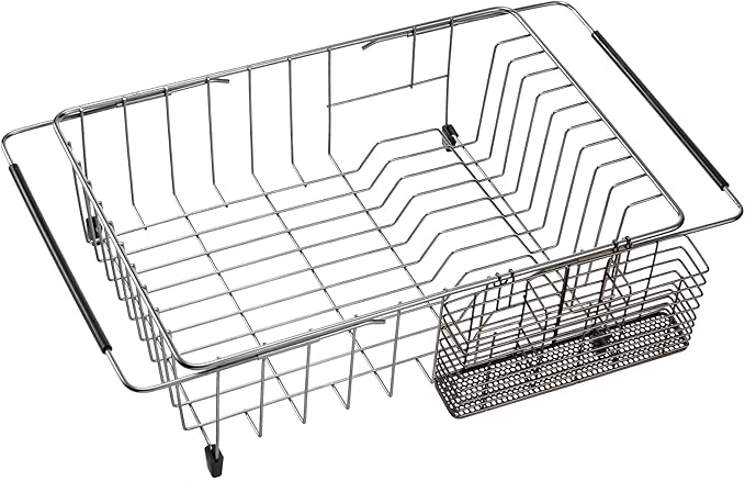 Slideep Cutlery Utensil Silverware Drying Rack, Flatware Storage Solution Basket with Hooks for Kitchen Dish Drainer Dish Drying Rack, Rust Proof Nickel