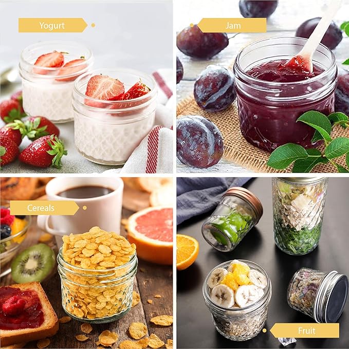4 oz/120 ml Clear Glass Storage Canister with Airtight Lid, 12 Pack Small Cute Decorative Mason Container Jar for Salad, Overnight Oats, Snacks, Yogurt, Cereal, Fruit, Spice, Sugar, Coffee