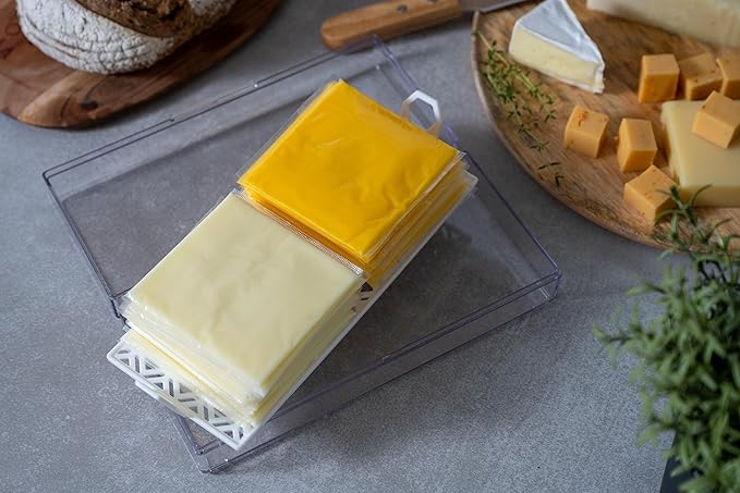 Cheese Keeper | Storage Container for Fridge | Food Box with Hinged Lid and Removable Tray | Sliced Cheese Organizer | Made in USA