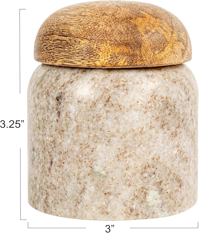Creative Co-Op Modern Marble Canister with Wood Lid, Natural