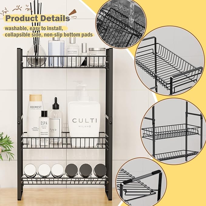 Countertop Spice Rack Slim 3 Tier Tall Seasoning Storage Rack Kitchen Spice Shelf Standing Rack Skincare Organiser