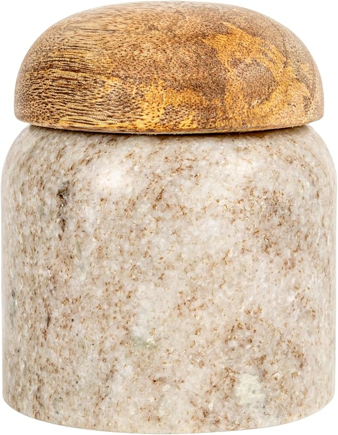 Creative Co-Op Modern Marble Canister with Wood Lid, Natural