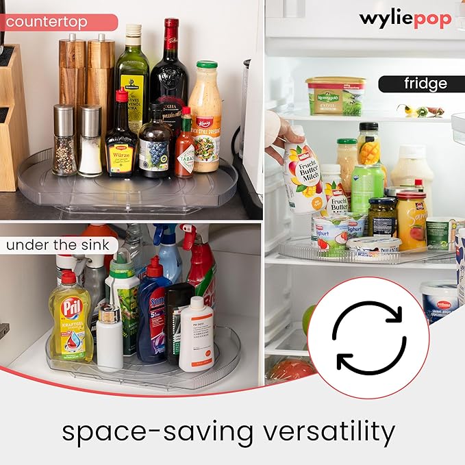Premium Rectangle Lazy Susan for Refrigerator - 360° Rotating Tray for Fridge, Cabinet & Pantry - Fridge Turntable Organizer with Extra Sponge for Cleaning - Large, Clear Lazy Susan (16.3"x11"x1.3")