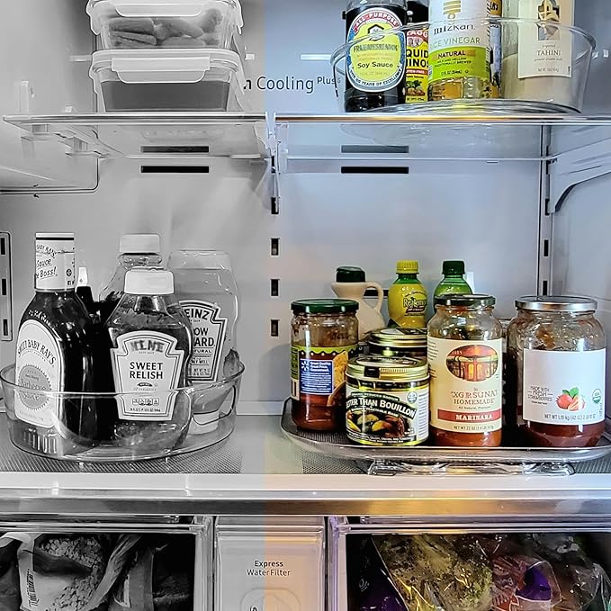 LAMU 14.56''x11'' Lazy Susan Turntable Organizer for Refrigerator, Clear Rectangle Lazy Susan, Condiment Organizer for Fridge Organizers and Storage, Cabinet, Kitchen, Pantry, Countertop, 1 Pack