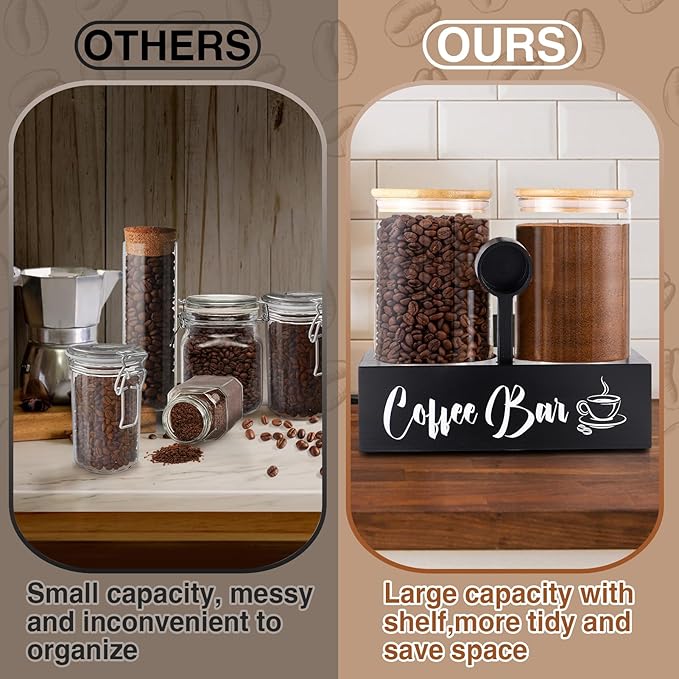 ANPHSIN 2Pcs 49oz Large Capacity Glass Coffee Containers - BPA Free Storage Jars with Shelf Lids and Spoon for Coffee Bean Bar Station Kitchen Gift