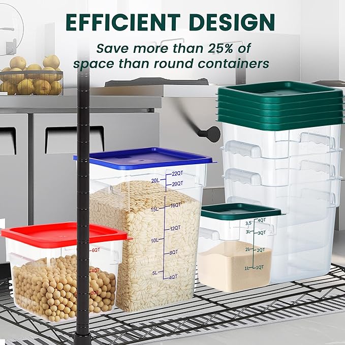 4 Pack Food Storage Containers with Lids, 4 Quart Square Commercial Food Containers, NSF, Polycarbonate, Clear