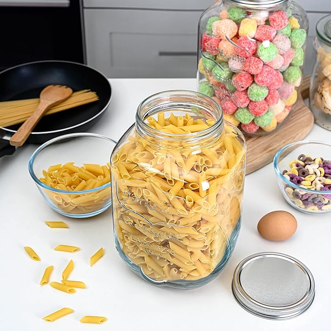 Hyperspace Large Capacity Mason Jar, 1 Gallon Wide Mouth Glass Cookie Jar, Food Container with Screw-on Metal Lid (6PCS, Whole Case)
