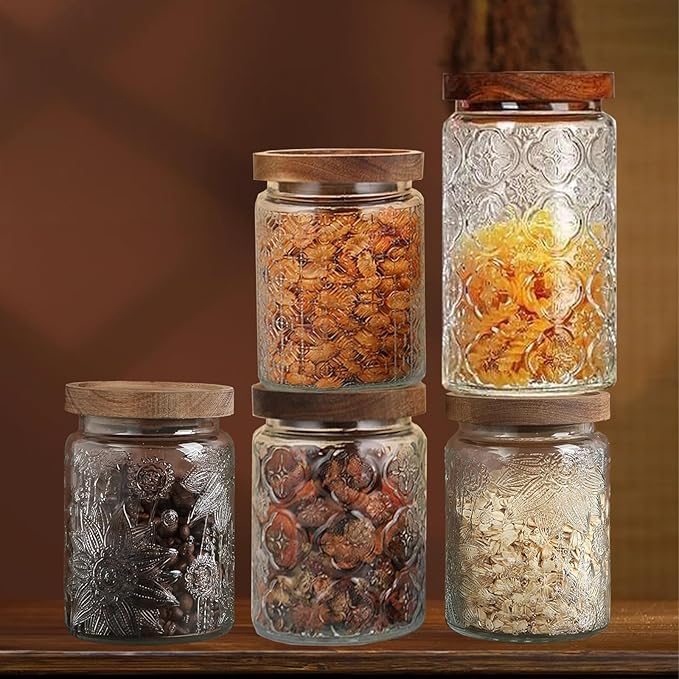 34 OZ Vintage Glass Jar with Lid, Airtight Food Storage Canisters with Bamboo for Kitchen Counter Pantry, Ideal for Coffee, Candy, Tea, Oats, Sugar, Cookies Decorative Jars-Sunflower