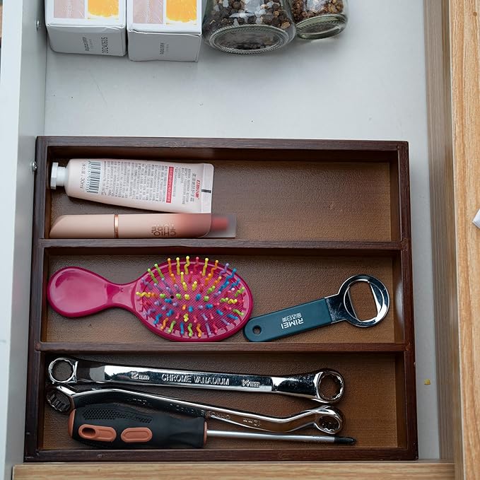 Silverware Organizer Bamboo Kitchen Drawer Organizer, Flatware Organizer Tray for Kitchen, Flatware, Utensils(Brown)