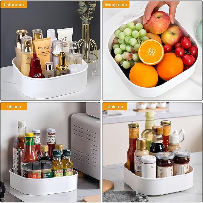 Semlos 9 Inch Rectangular Lazy Susan, Turntable Cupboard Organizer, Spinning Spice Rack for Kitchen Storage and Organization, Revolving Condiment Holder, Non-Slip Storage Racks
