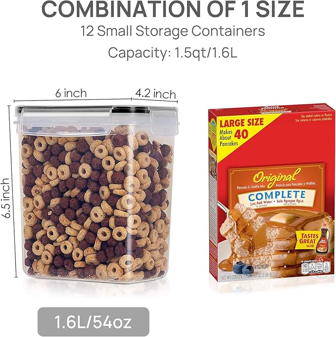 Vtopmart Airtight Food Storage Containers 12 Pieces 1.5qt / 1.6L- Plastic BPA Free Kitchen Pantry Storage Containers for Sugar, Flour and Baking Supplies - Dishwasher Safe - Include 24 Labels, Black