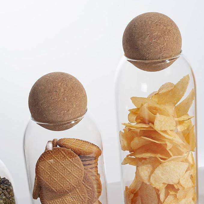 Glass Jars with Cork Lids, Candy Jar with Lid, Coffee jar for Counter, Cookie Jar with Airtight Lids, Clear Glass Jar for Candy, Tea, Coffee Bean, Sugar, Spices, Apothecary etc (700ml/24oz)