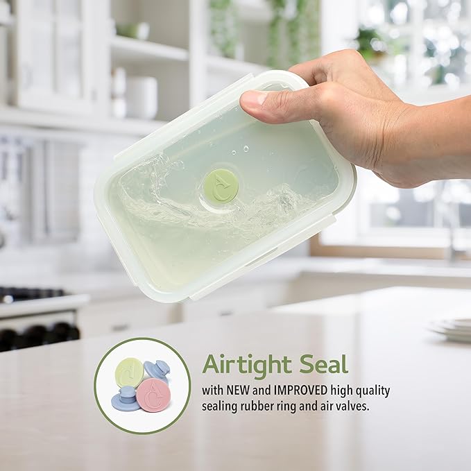 ICHC Set of 4 Collapsible Food Storage Containers - Space-Saving Silicone Meal Prep Boxes, Airtight and Stackable Lunch Containers, Microwave and Freezer Safe
