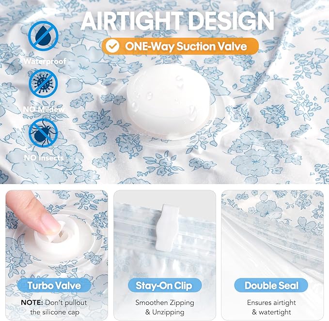 10 Pack Travel Vacuum Storage Bags with Electric Pump, 2 Large + 4 Medium + 4 Small Vacuum Sealer Bags, 80% Space Saver Bags for Luggage, Comforters and Blankets, Travel Essentials(Blue Flowers)