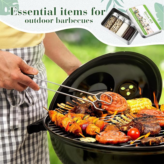 6 Sets Mini Camping Spice Kit with 4 Herb Spice Jar Mini Condiment Bottle Labels Sticker Funnel Metal Portable Seasoning Container for Travel Camping Kitchen Outdoor Picnic BBQ