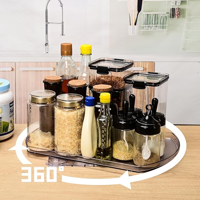360° Rotation Lazy Susan Turntable for Refrigerator, 16.5" x 11" Square Lazy Susan Organizer for Fridge, Cabinet, Pantry, Bathroom Countertop Organizer Kitchen Storage Spice Rack