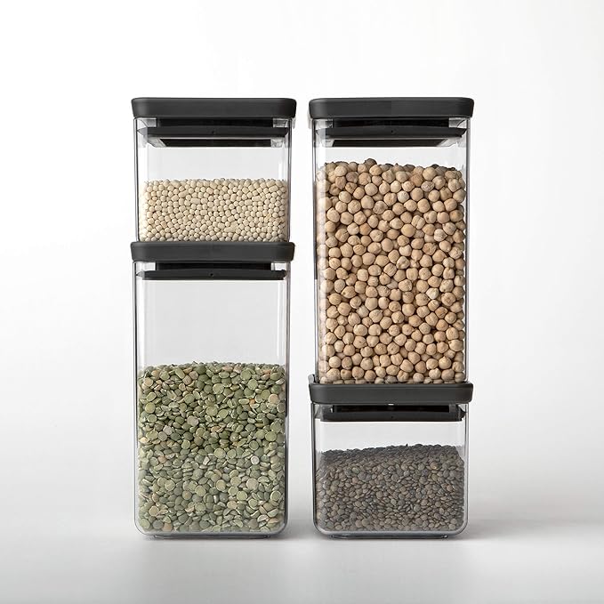 Brabantia Tasty+ Stackable Food Canister (Dark Gray / 0.18 Gal) BPA-Free Space-Saving Durable Jar with Silicone Seal Lid for Freshness