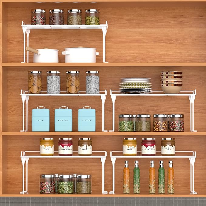 Redrubbit Kitchen Cabinet Storage Shelf Rack, Stackable & Foldable Counter Spice Racks, Multifunctional Storage Racks for Kitchen, Bathroom, Cupboard & Pantry Organization, Set of 2