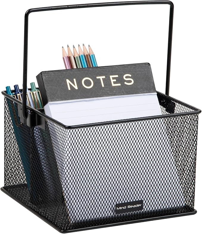 Mind Reader Utensil Holder, Silverware Organizer, Caddy, Kitchen, Metal Mesh, 7"L x 7"W x 5"H, Set of 2, Black