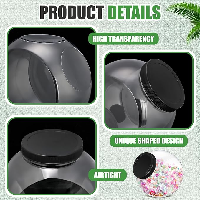 2 Pcs Plastic Candy Jar with Lid 192 oz/ 1.5 Gallon Large Slanted Storage Jar Clear Food Storage Canisters for Cookies Jelly Beans Snacks Candy Buffet Indoor Outdoor Wedding (Black)