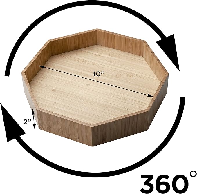 MobileVision Bamboo 360 Rotating Spice Rack & Sauce Spinning Tray for Cabinets & Tabletops with Lazy Susan Turntable, 10” Diameter with 2” Ledge