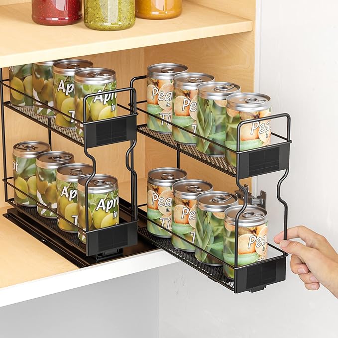 SpaceAid Pull Out Spice Rack Organizer for Cabinet, Heavy Duty Slide Out Seasoning Kitchen Organizer, Cabinet Organizer, with Labels, 7.7" W x10.75 D x10 H, 2 Drawers 2-Tier