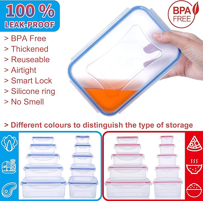 40-Piece Reusable Food Storage Containers with Lids Airtight, 100% Leakproof Plastic Meal Prep Storage Food Grade Kitchen Organizer, Stackable Freezer Containers, Microwave & Dishwasher Safe