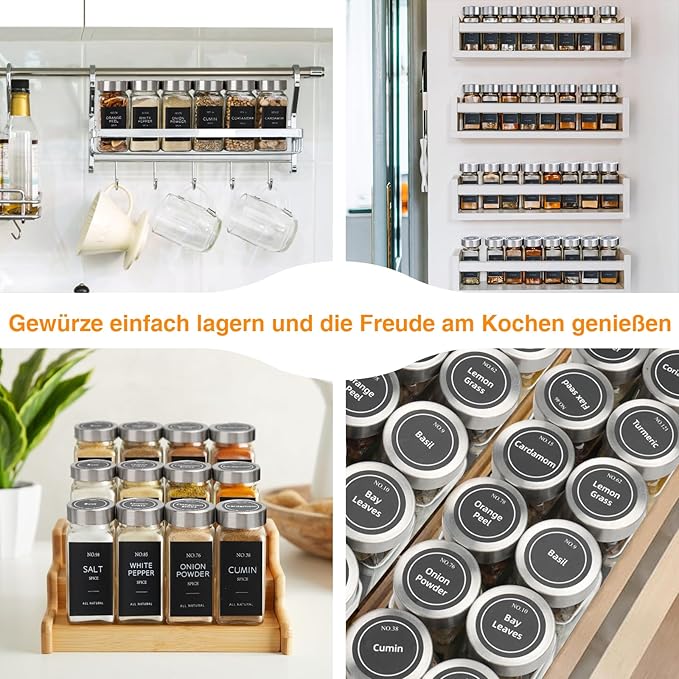 24 Pcs Glass Spice Jars with Lids, 4oz spice jars with label, seasoning containers Set, Comes with spice bottle caps, Silicone Collapsible Funnel,chalk, for Spice Rack, Cabinet, Drawer